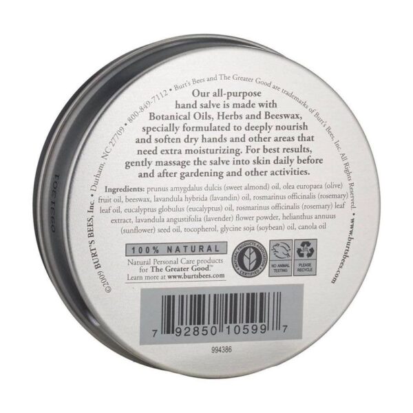 Burt's Bees Hand Salve Tin with Botanical Oils + Beeswax back