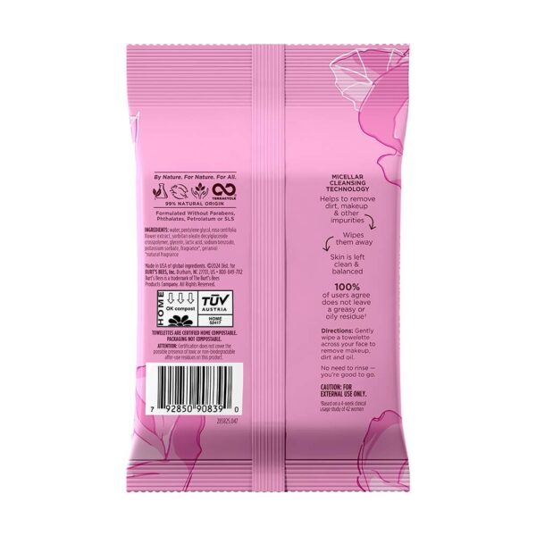 Micellar Rose 3-in-1 Cleansing Facial Towelettes 10 Count Back
